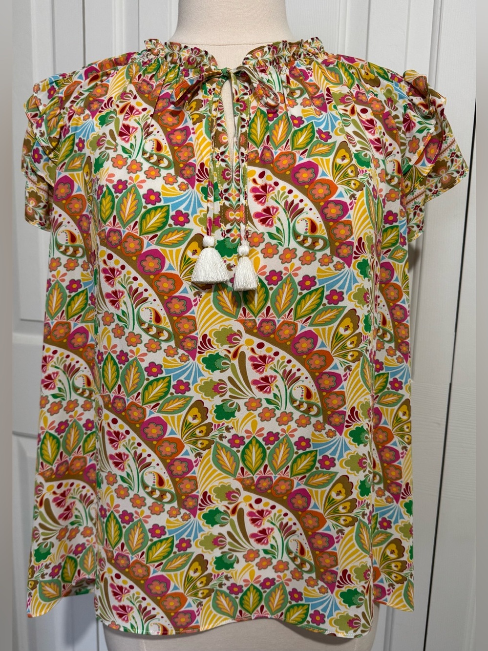 2 for $20 Tops Rose+Olive Flutter Sleeve Abstract Floral Multicolor SZ XL NWOT